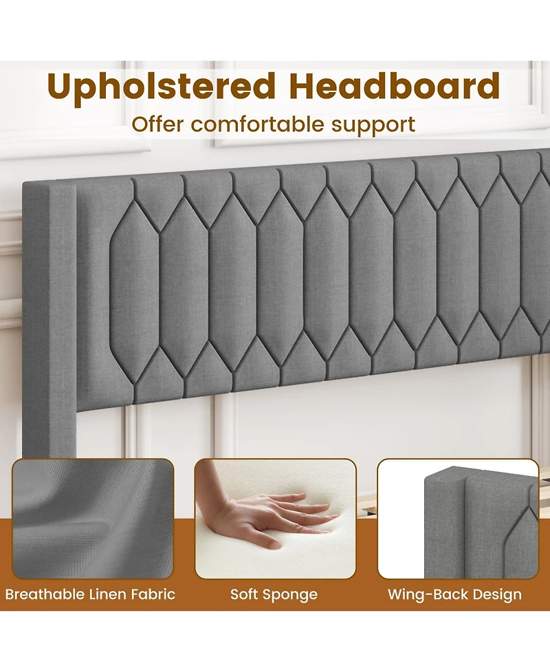 Sugift Upholstered Platform Bed with Wingback Headboard and Slats