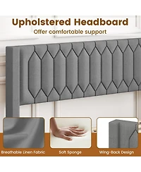 Sugift Upholstered Platform Bed with Wingback Headboard and Slats