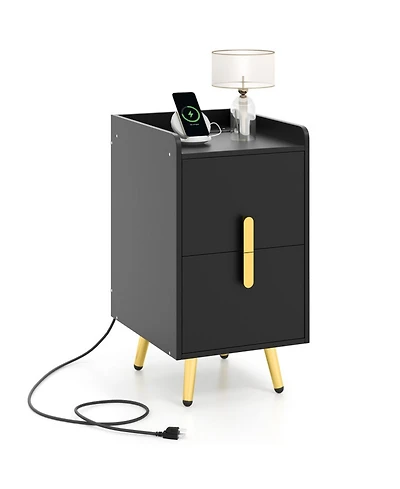 Gouun Nightstand with 2 Drawers and Usb Charging Ports