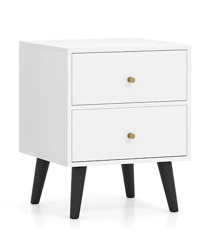 Gouun Mid-Century Modern 2-Drawer Nightstand with Golden Knobs