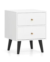 Gouun Mid-Century Modern 2-Drawer Nightstand with Golden Knobs
