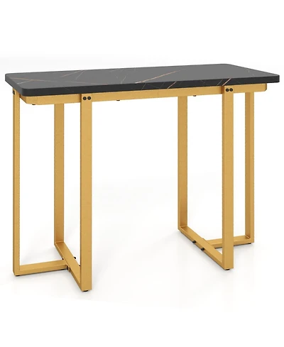 Gouun 42 in Faux Marble Console Table with Geometric Gold Metal Frame