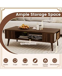 Gouun 42 in Mid-Century Coffee Table with Compartment and Side Shelves
