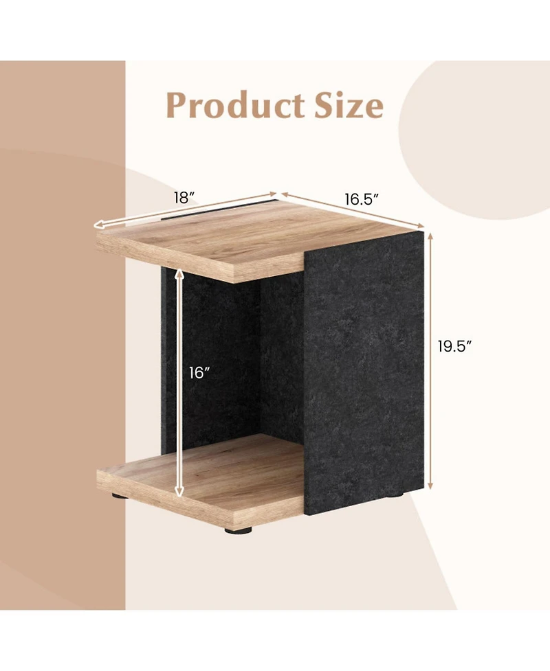 Gouun 16.5 in Mid-Century 2-Tier End Table with Open Storage Shelf, Oak