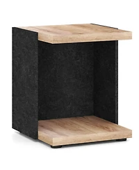 Gouun 16.5 in Mid-Century 2-Tier End Table with Open Storage Shelf, Oak