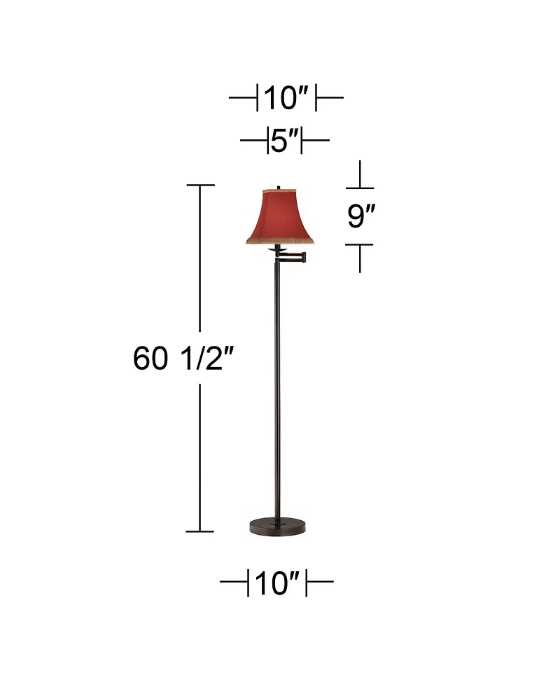 360 Lighting Swing Arm Floor Lamp 60.5" Tall Bronze Rust Fabric Shade with Gold Trim for Living Room Reading Bedroom Office