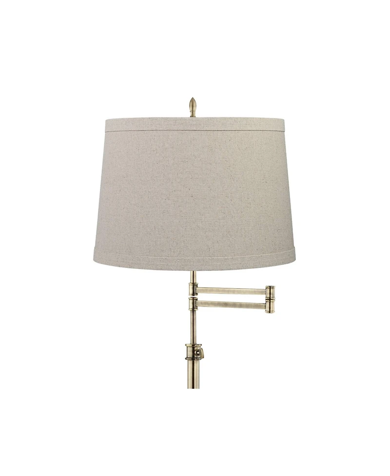 360 Lighting Modern Floor Lamp Adjustable Swing Arm 70" Tall Antique Brass Burlap Drum Shade for Living Room Reading Bedroom Office