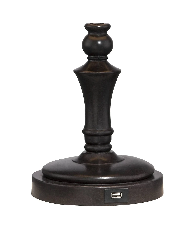 Regency Hill Traditional Swing Arm Desk Table Lamps 21.75" High Set of 2 with Usb Port Bronze Metal Faux Leather Shade for Living Room Bedroom