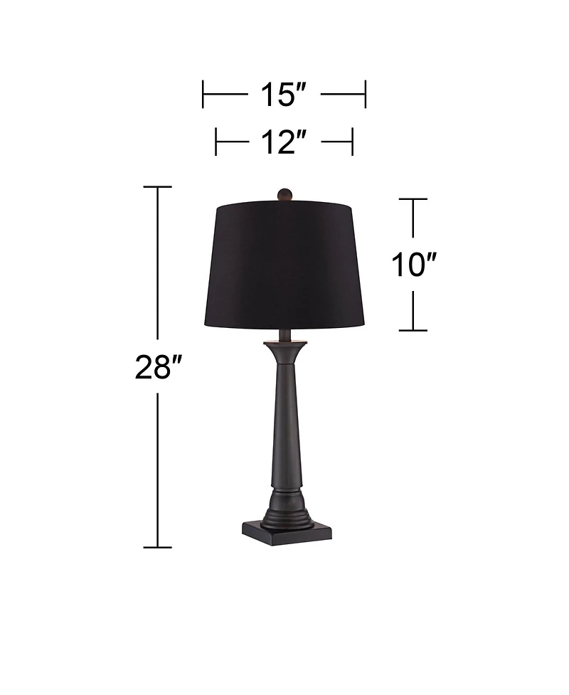 360 Lighting Dolbey 28" Tall Tapered Column Farmhouse Rustic Table Lamps Set of 2 Bronze Finish Metal Shade Bedroom