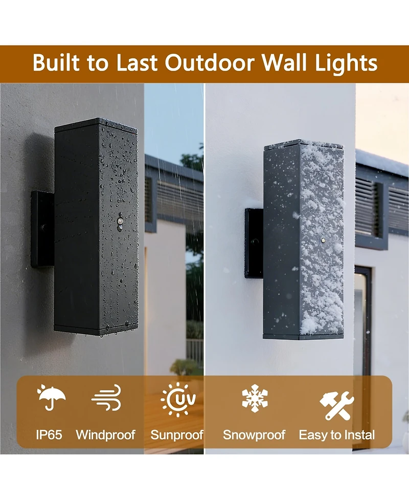 Busdays 2-Pack Dusk to Dawn Outdoor Wall Sconce, Square Sensor Light for Porch Patio Garage