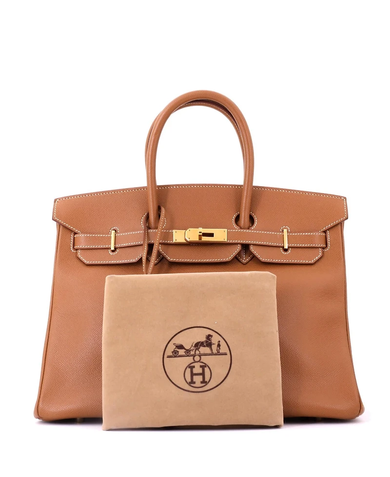 Pre-Owned HERMES Birkin 35 Handbag Brown Veau Grain Lisse with Gold Hardware