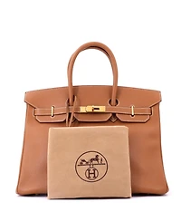 Pre-Owned HERMES Birkin 35 Handbag Brown Veau Grain Lisse with Gold Hardware