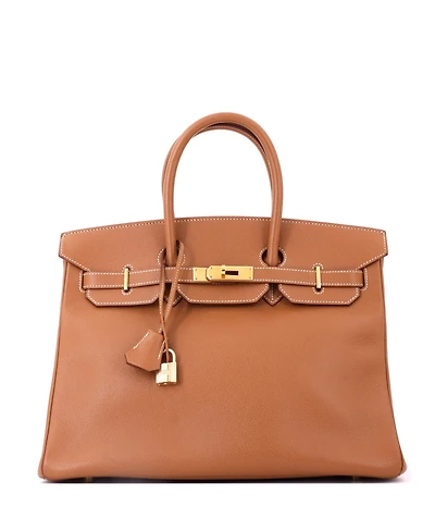 Pre-Owned HERMES Birkin 35 Handbag Brown Veau Grain Lisse with Gold Hardware