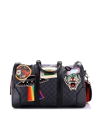 Pre-Owned Gucci Small Night Courrier Carry On Convertible Duffle Gg Coated Canvas with Applique