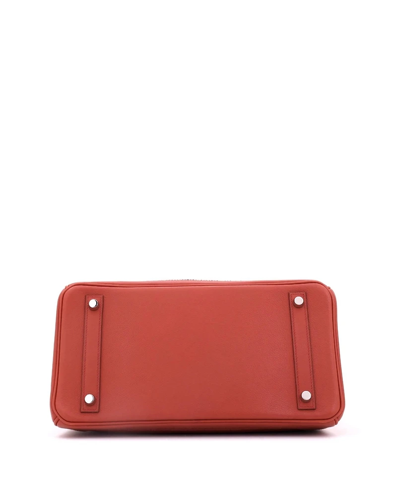 Pre-Owned HERMES Birkin 30 Handbag Orange Clemence and Evercolor with Palladium Hardware