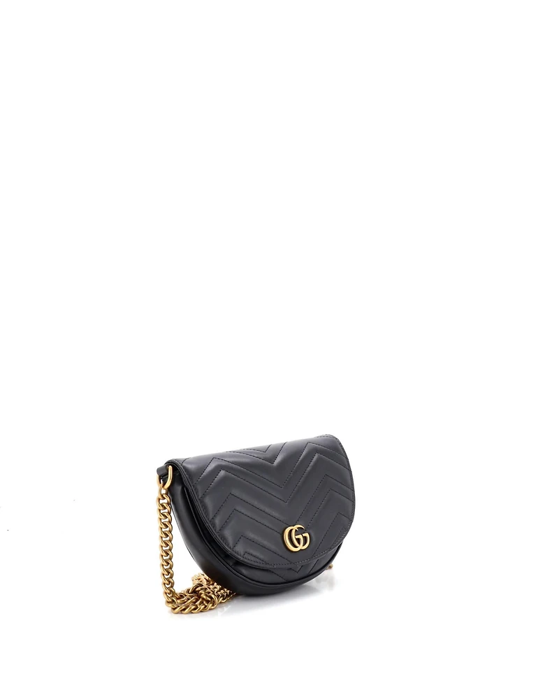 Pre-Owned Gucci Mini Gg Marmont Half Moon Flap Crossbody Bag Matelasse Leather