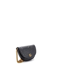 Pre-Owned Gucci Mini Gg Marmont Half Moon Flap Crossbody Bag Matelasse Leather