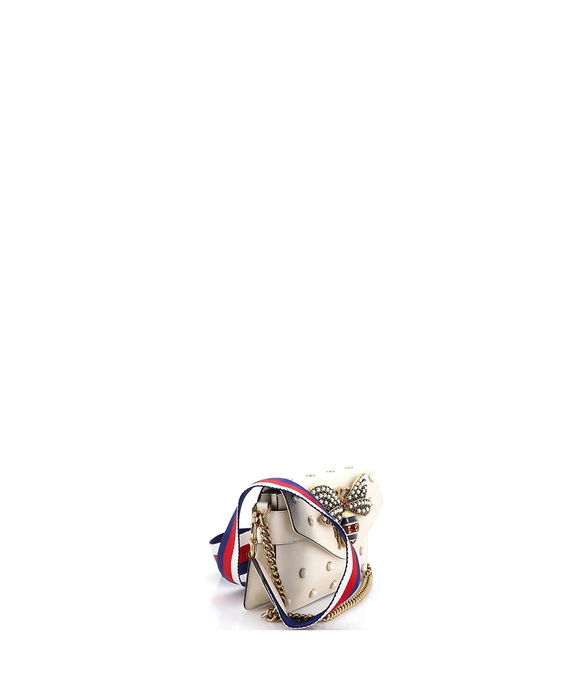 Pre-Owned Gucci Mini Broadway Pearly Bee Shoulder Bag Embellished Leather