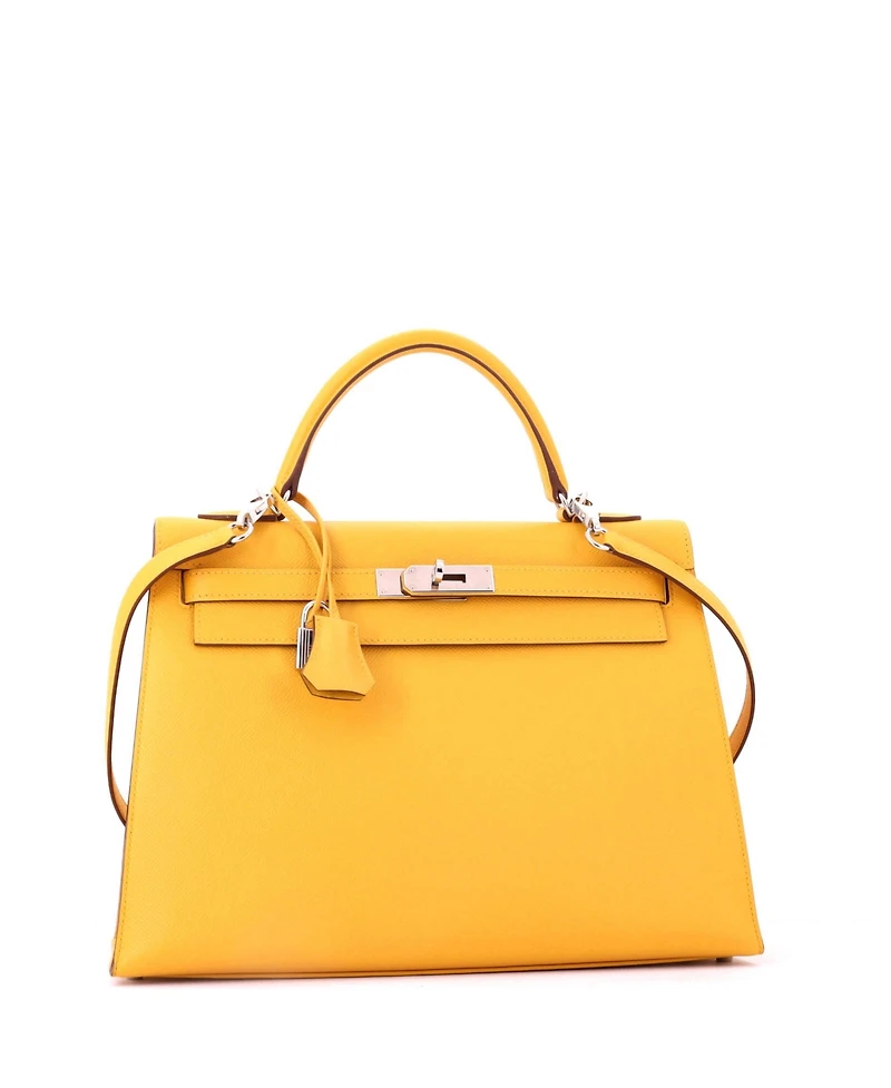 Pre-Owned HERMES Kelly 32 Handbag Yellow Epsom with Palladium Hardware