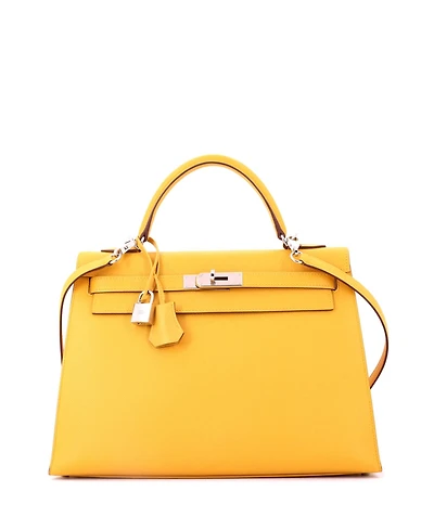 Pre-Owned HERMES Kelly 32 Handbag Yellow Epsom with Palladium Hardware