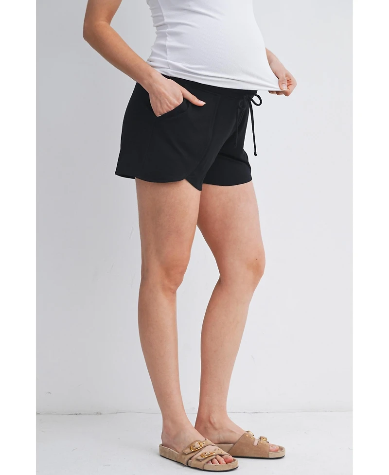 Hello Miz Maternity Relaxed Fit Lounge Shorts with Front Pockets and Drawstring