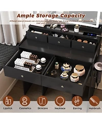 Rainsken Mirror Vanity Desk, Makeup Vanity Set with 5 Drawers, Power Outlet