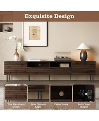 Rainsken 78.7 Inch Rustic Tv Stand for TVs , Wood Media Console Entertainment Center with 2 Doors, Drawers and Open Shelves for Living Room