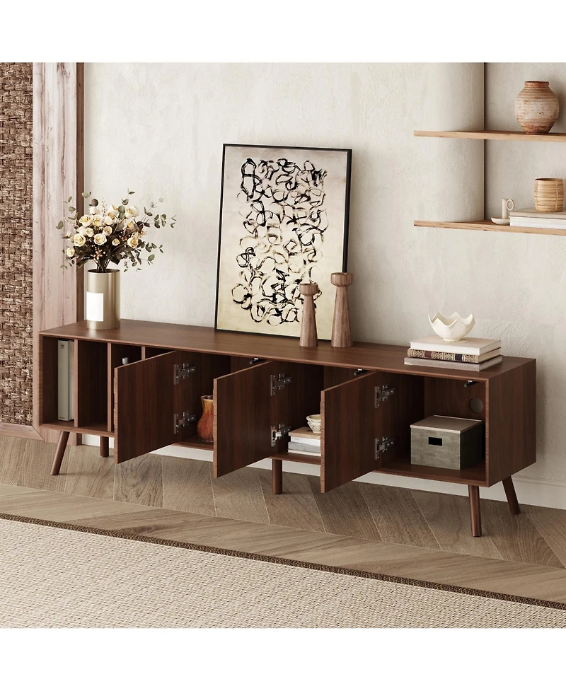 Rainsken 70" Tv Stand for TVs , Media Console Table with 3 Doors and Vertical Open Shelves, Modern Entertainment Center for Living Room