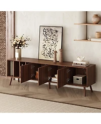 Rainsken 70" Tv Stand for TVs , Media Console Table with 3 Doors and Vertical Open Shelves, Modern Entertainment Center for Living Room