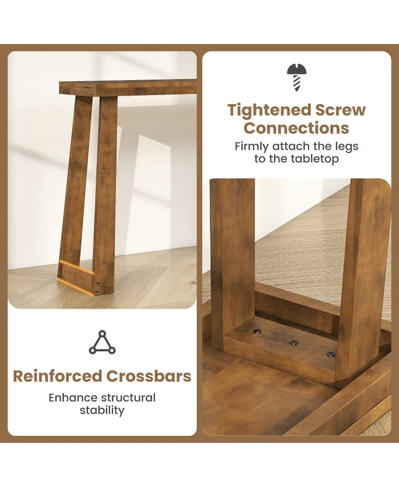 Gouun 43 in Solid Rubber Wood Narrow Console Table with 2 in Thick Tabletop