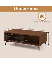 Gouun 47 in Mid-Century 2-Tier Coffee Table with Shelves and Compartments