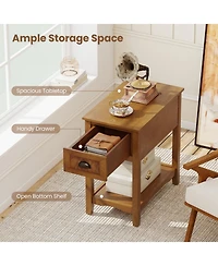 Gouun Set of 2 Retro Narrow End Tables with Drawer and Open Shelf