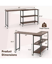 Gouun 360-Degree Rotating Sofa Side Table with Wheels and Storage, 40-60 in