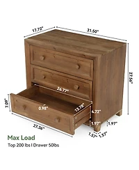Tribesigns Solid Wood Nightstand with 3 Drawers, 31.5 Wide Bedside Table with Round Wooden Knobs and Low-Profile Legs