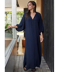 Ocean+Main Women's Avery Long Tie Neck Dress Gauze Caftan