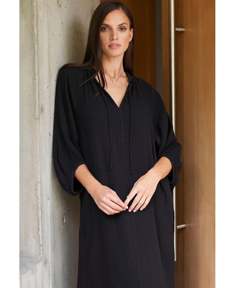 Ocean+Main Women's Avery Long Tie Neck Dress Gauze Caftan