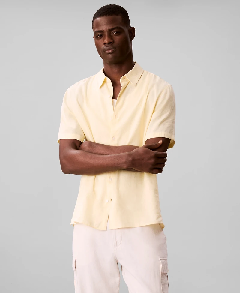 Calvin Klein Men's Linen-Blend Classic Button-Down Shirt