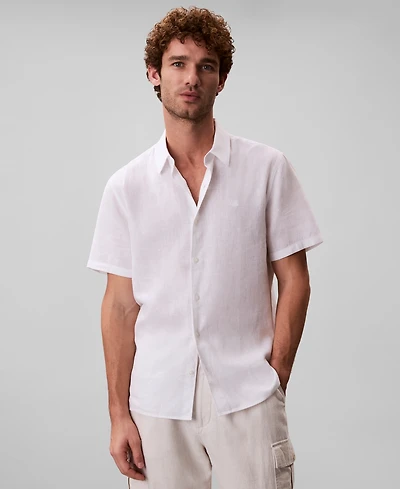 Calvin Klein Men's Linen-Blend Classic Button-Down Shirt