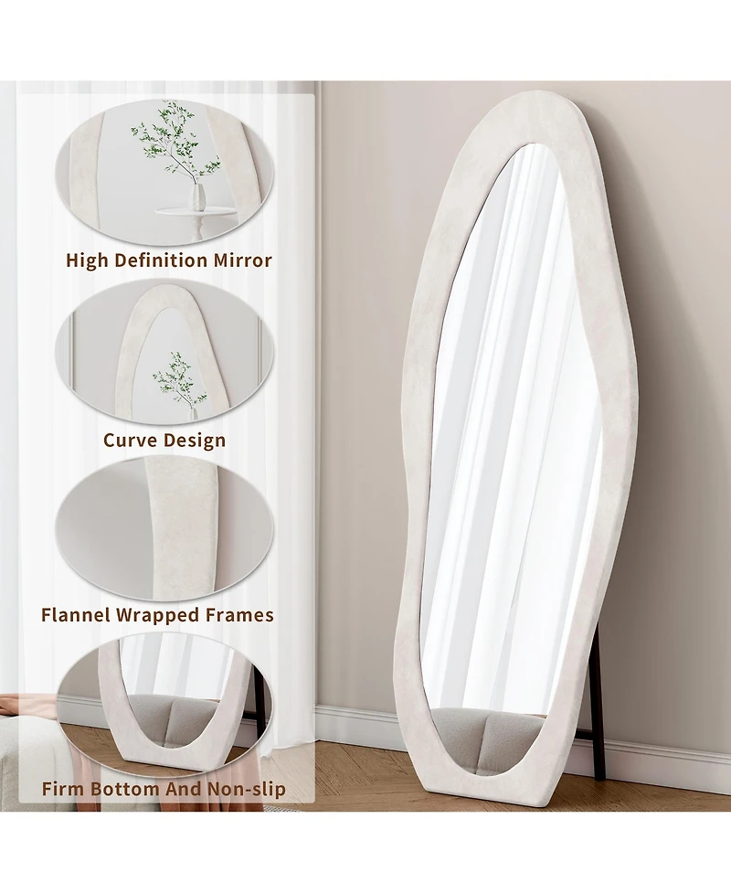 Busdays 63"x24" Irregular Wavy Full-Length Mirror, Flannel Wood Frame