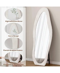 Busdays 63"x24" Irregular Wavy Full-Length Mirror, Flannel Wood Frame