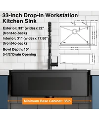 Busdays 33 Inch Drop In Workstation Sink 18 Gauge Single Bowl Topmount Stainless Steel with Spring Neck Faucet and Accessories