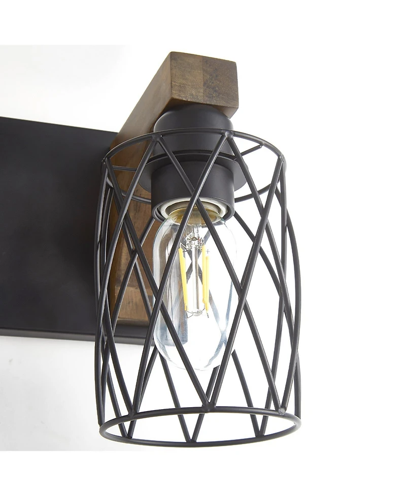 Busdays 3-Light Farmhouse Bathroom Vanity Light, Rustic Wood and Metal Wall Sconce for Mirror