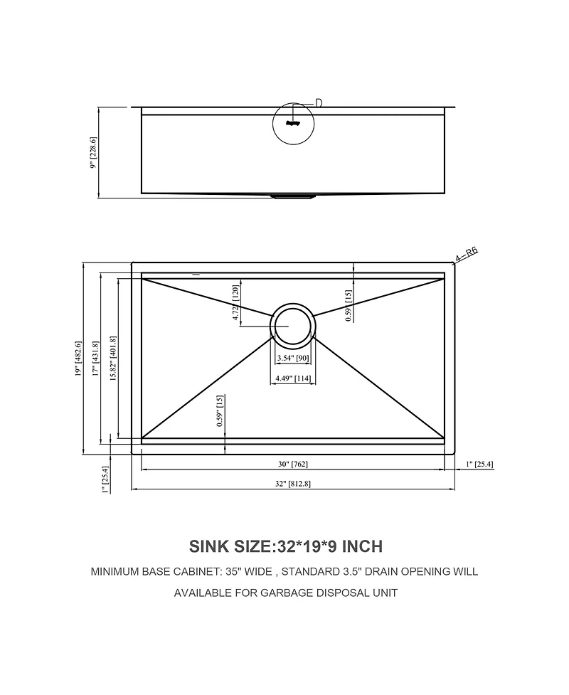 Busdays 32" Undermount Kitchen Sink, 16G Stainless Steel Ledge Workstation Single Bowl