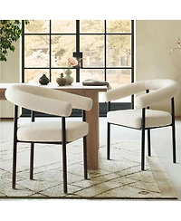 Maison Boucle Set of 2 Boucle Upholstered Dining Armchairs Curved Arms Metal Legs