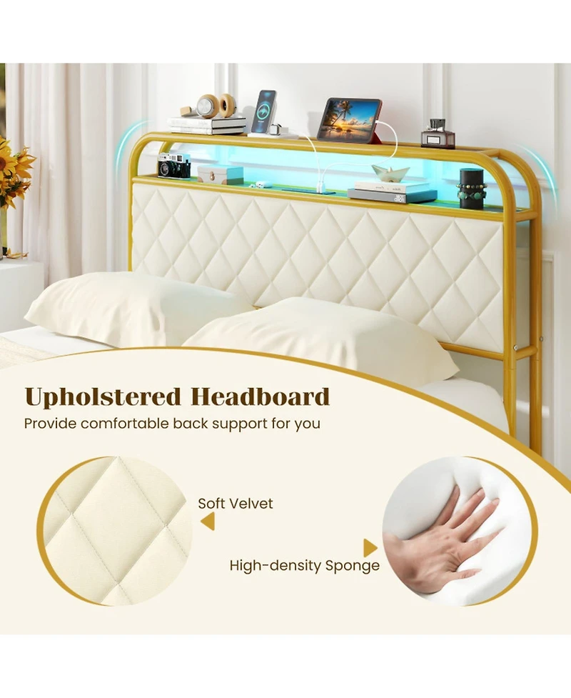 Gouun Full Metal Platform Bed Frame with Led Lights and Charging Station