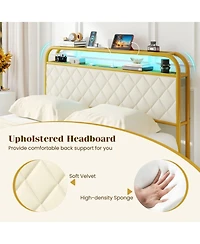 Gouun Full Metal Platform Bed Frame with Led Lights and Charging Station