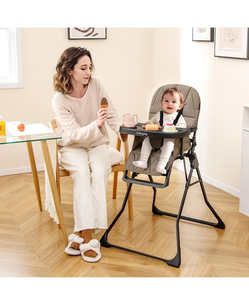 Sugift Compact Baby High Chair with Removable Tray and Pu Cushion