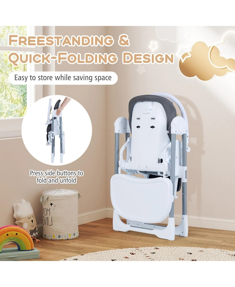 Sugift Foldable Baby High Chair with Adjustable Height and Reclining Seat