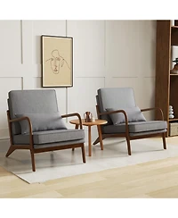Sugift Modern Accent Chair with Wood Armrests and Removable Back