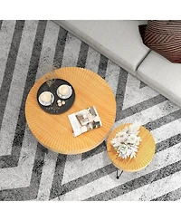 Sugift Wooden Coffee Table Set of Two with Metal Legs